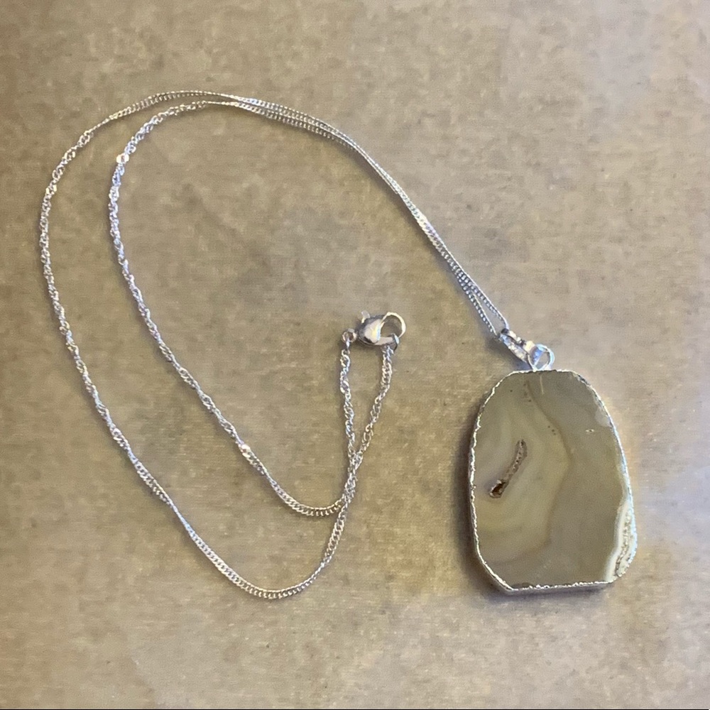 Botswana Agate Pendant with Silver Necklace NEW
